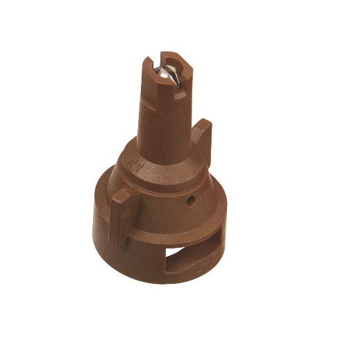 Brown AIC11005-VS spray nozzle with a durable plastic body and a metallic tip for precision agricultural applications.