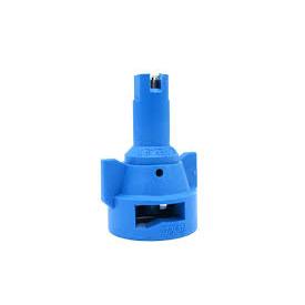 Blue AIC11010-VS plastic spray nozzle with a cylindrical top and wide base for agricultural or industrial applications.
