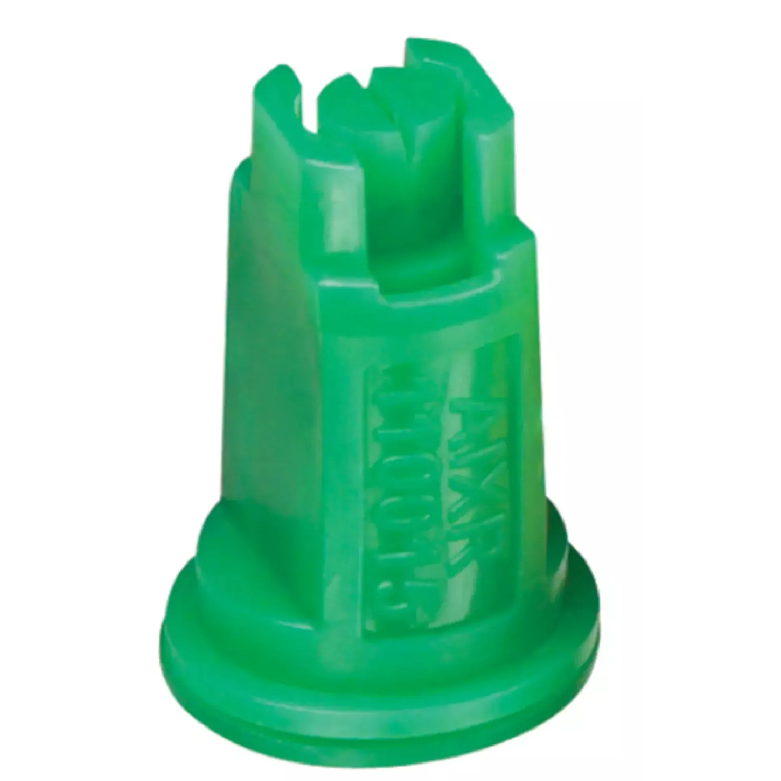 Green plastic AIXR110015VP spray nozzle with a notched top and embossed model number on the side.