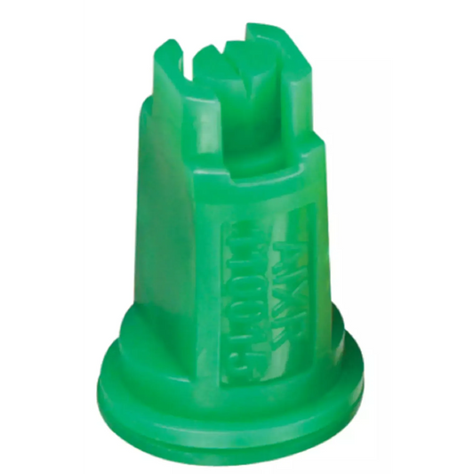 Green plastic AIXR110015VP spray nozzle with a notched top and embossed model number on the side.