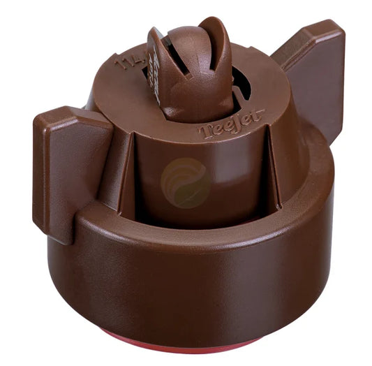 Brown TeeJet APTJ-11005VP-CE spray nozzle cap with integrated tip and wing-style grip for easy installation.