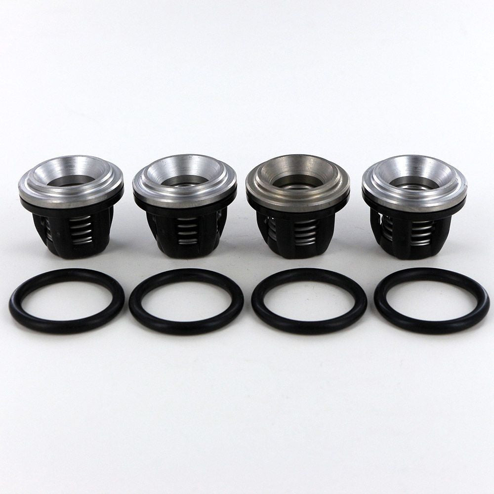 Four AR1920 metal and black plastic valve assemblies with matching black rubber O-rings on a white background.