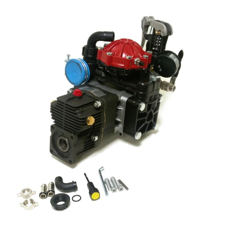 AR30-GR3/4-GCI diaphragm pump with black housing, red top cover, and included mounting hardware and fittings.