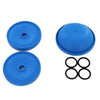Blue circular rubber diaphragms and four black O-ring seals for AR43285 pump maintenance.
