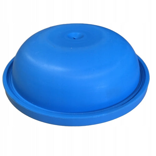 Blue rubber dome-shaped diaphragm seal with a circular base and central hole for industrial machinery.