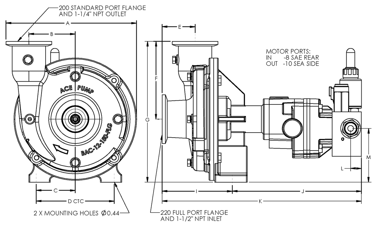 Ace FMC-150F-HYD-304-PWM dimension drawing