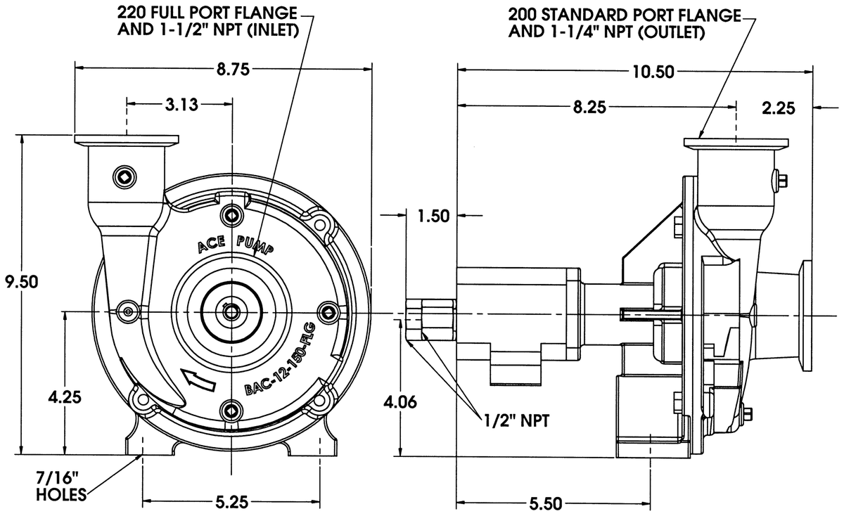 Ace FMC-150F-HYD dimension drawing