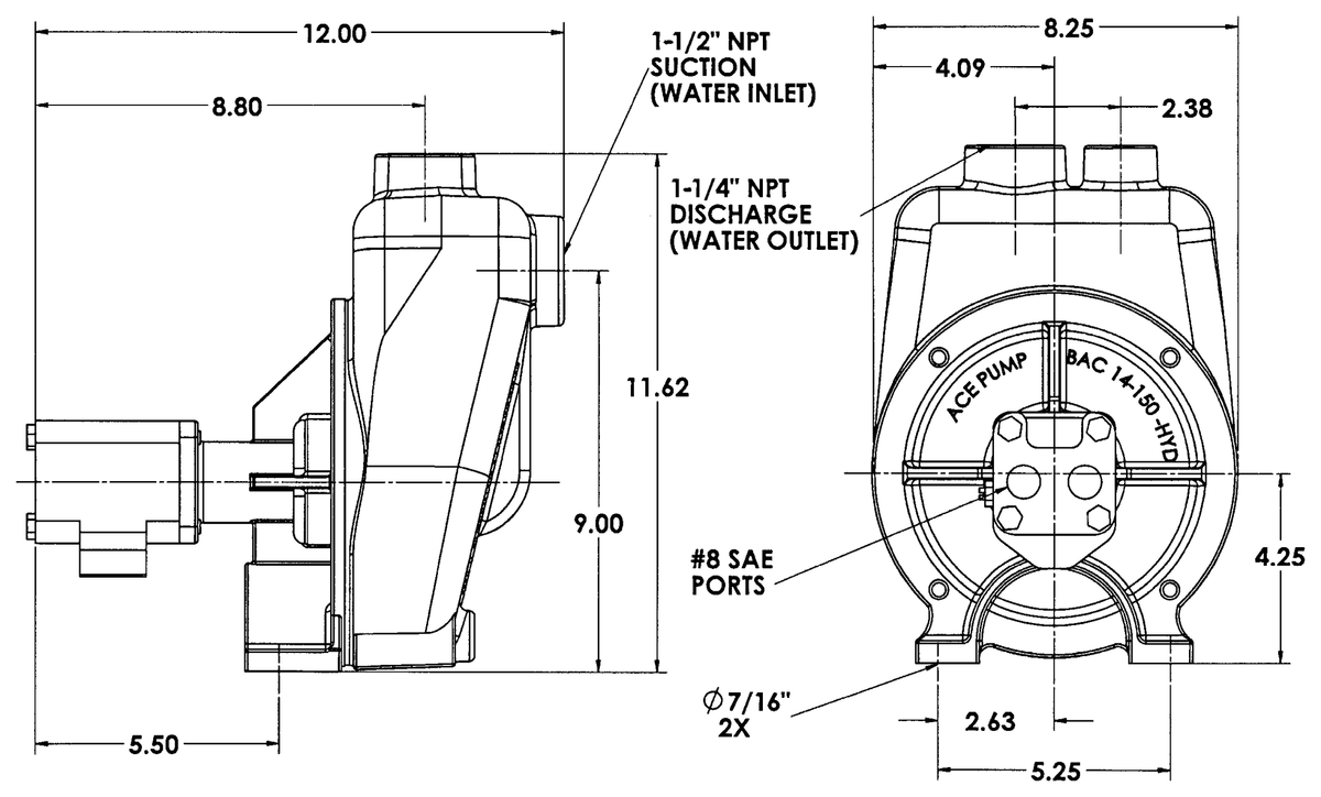 Ace FMC-150SP-HYD dimension drawing