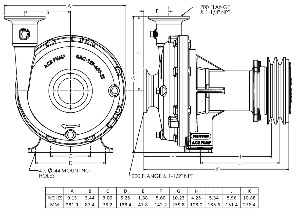 Ace FMC-650FS-MAG-D dimension drawing