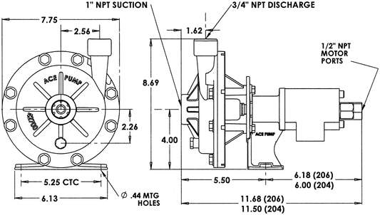 Ace FMC-75-HYD dimension drawing