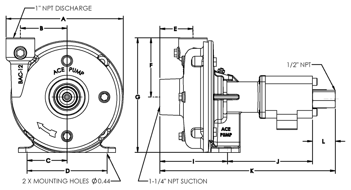 Ace FMCL-HYD-204 dimension drawing