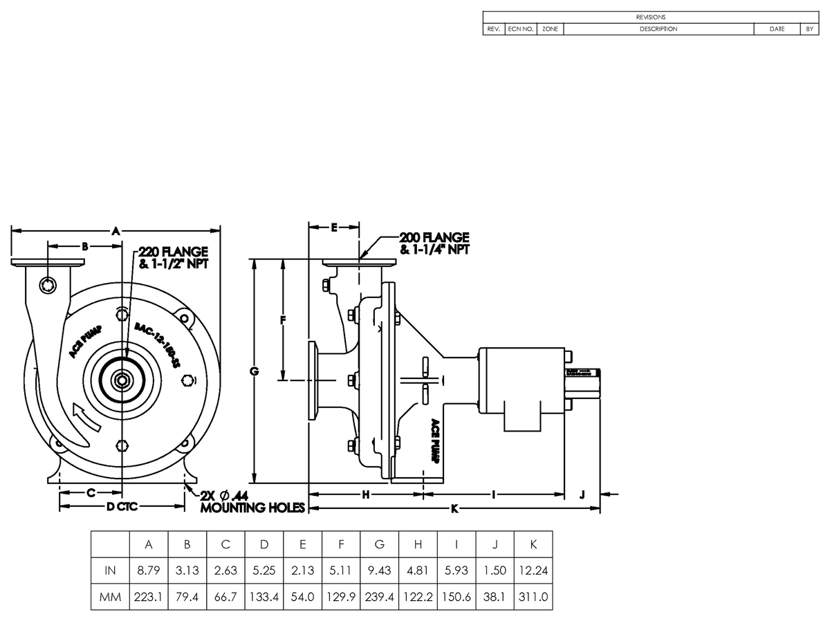 Ace FMCSC-155FS-HYD-206 dimension drawing