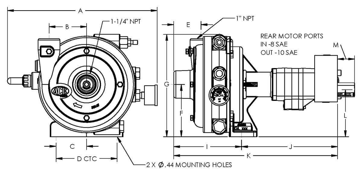 Ace FMCWS-125-HYD-206-PWM dimension drawing