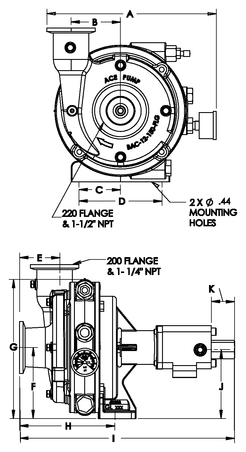 Ace FMCWS-155F-HYD-206 dimension drawing