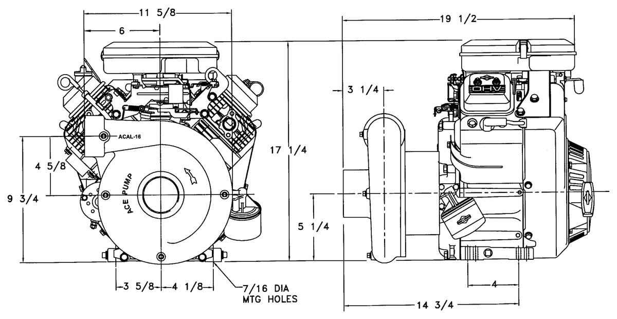 Ace GE-1600 dimension drawing