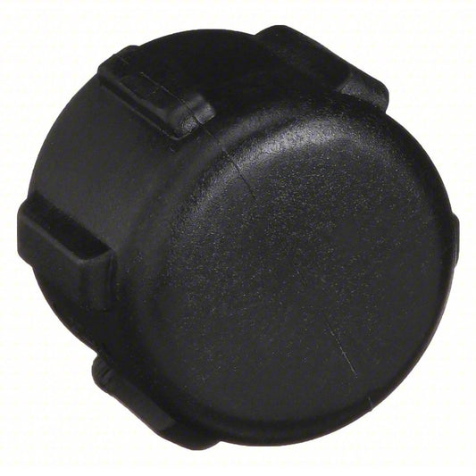Black plastic CAP050 round end cap with a textured grip design for secure installation.