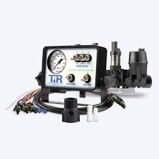 TRCON.2040.WP.3 irrigation control system with pressure gauge, black housing, and integrated wiring harness.
