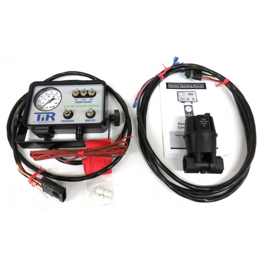 CON.RC1B.WP electric sprayer control kit with pressure gauge, toggle switches, wiring harness, and black valve assembly.