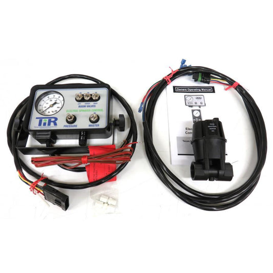 CON.RC1B.WP electric sprayer control kit with pressure gauge, toggle switches, wiring harness, and black valve assembly.