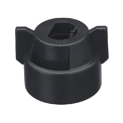 Black plastic CP114440A-1-CE wing nut cap with a cylindrical base and two side grips for manual tightening.