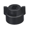 Black plastic CP114440A-1-CE wing nut cap with a cylindrical base and two side grips for manual tightening.