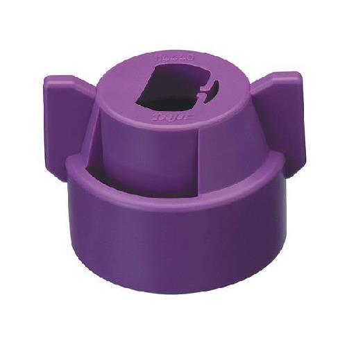 Purple TeeJet CP114440A-10-CE nozzle cap with a cylindrical body and two side wings for easy manual installation.