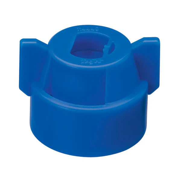 Blue plastic CP114440A-4-CE nozzle cap with two side wings and a central square-shaped opening.
