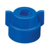 Blue plastic CP114440A-4-CE nozzle cap with two side wings and a central square-shaped opening.
