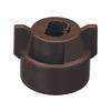 Brown plastic TeeJet nozzle cap with two side wings and a square center opening for agricultural sprayers.