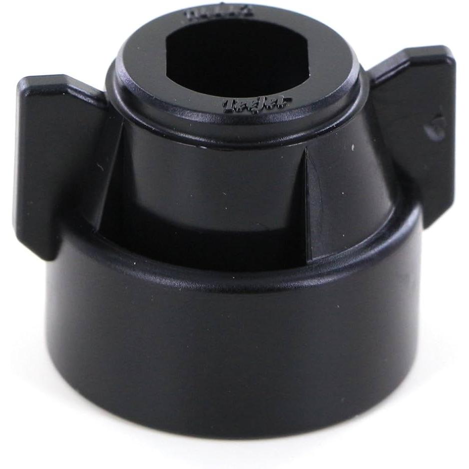 Black plastic replacement knob with a hexagonal center hole and two side wings for easy grip and manual adjustment.