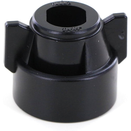 Black plastic replacement knob with a hexagonal center hole and two side wings for easy grip and manual adjustment.