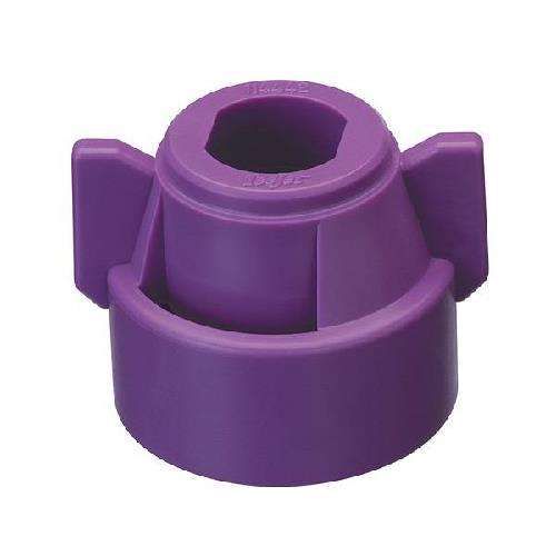 Purple plastic CP114442A-10-CE spray nozzle cap with a hexagonal center opening and two side wing grips.