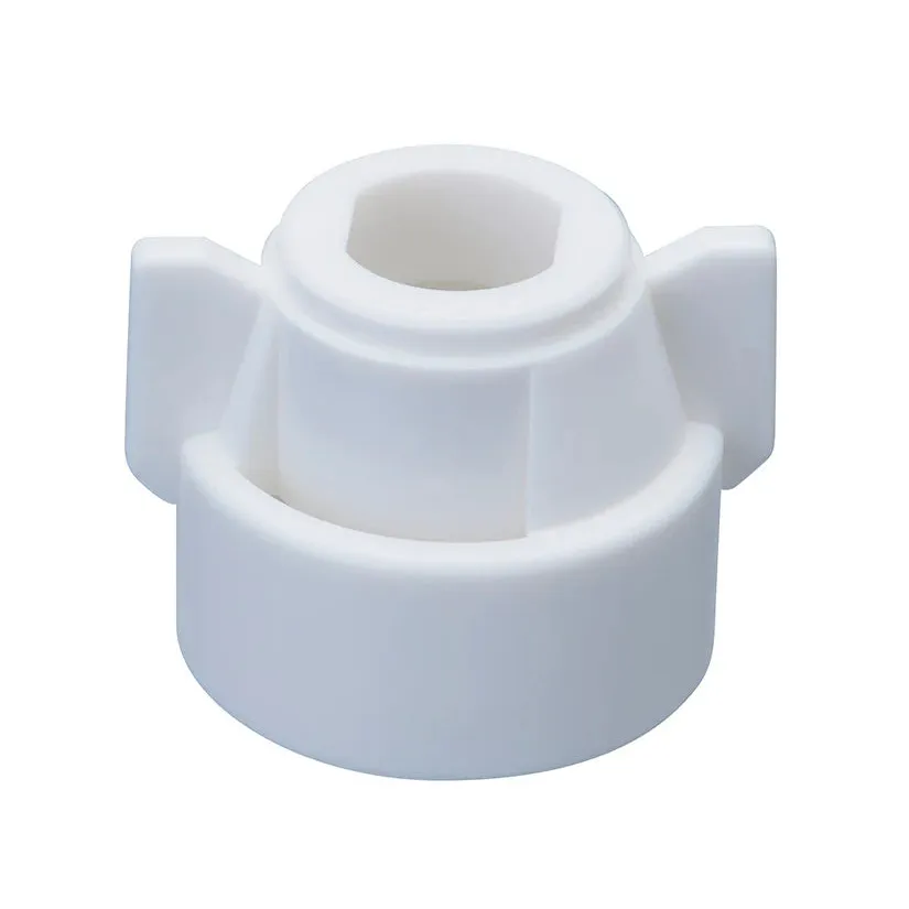 White plastic CP114442A-2-CE(SJ3) replacement knob with a central hexagonal hole and two side wing grips.