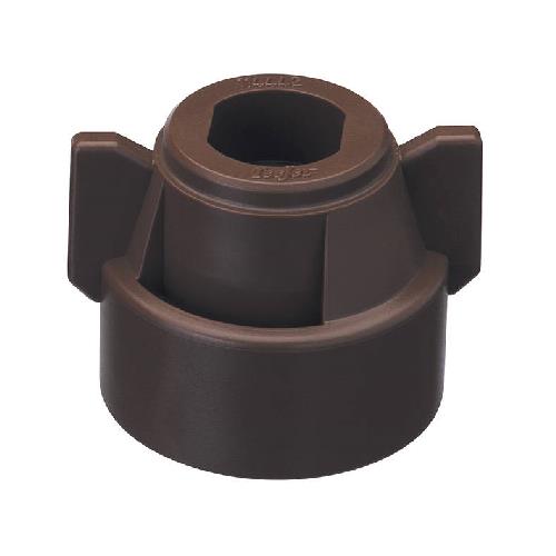 Brown plastic CP114442A-7-CE wing nut knob with a hexagonal center hole and two side grip wings for manual adjustment.