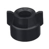 Black round plastic CP114444A-1-CE connector cap with two side wings and embossed numerical markings.