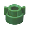 Green plastic round nozzle cap with two side wings for easy grip and adjustment.