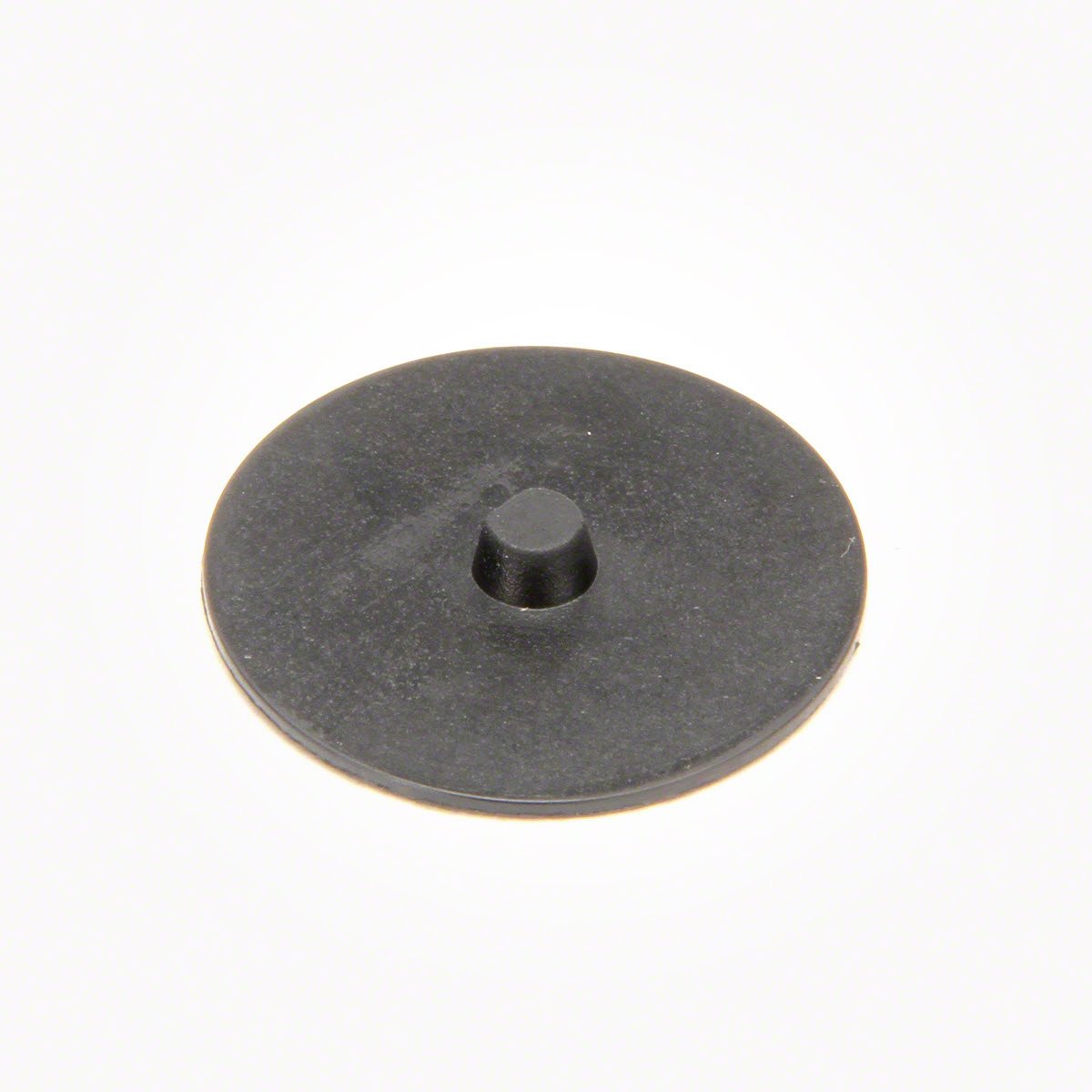 Black circular EPR rubber gasket with a small centered mounting stud on a white background.
