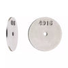 Round silver metal tag CP4916-89 with a center hole and stamped identification number on a brushed finish.
