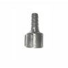 Black plastic hose barb adapter with a ribbed nozzle and threaded base for secure fluid connection.