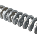 Stainless steel coil spring with a silver metallic finish and uniform, tightly wound helical design.