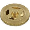 DC25 circular brass valve component with a central raised stud and textured outer rim edge.
