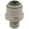 Gray plastic push-to-connect male adapter fitting with a threaded base and circular release collar.