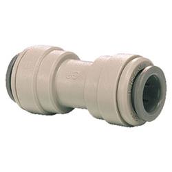 DTLMUC14 gray plastic push-fit straight connector for plumbing applications.