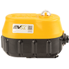 Banjo EVX series electric valve actuator with yellow top cover, black base, and integrated QR code for tech details.