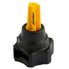 Hypro FC-XT024 spray nozzle cap with a black plastic base and a bright yellow slotted insert for agricultural equipment.