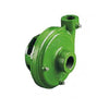 Green cast iron centrifugal pump housing with threaded inlet and outlet ports.