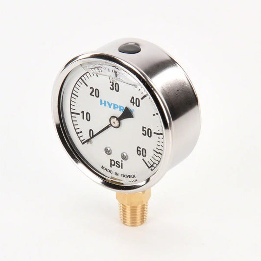 Hypro GG60 Liquid-Filled Sprayer Pressure Gauge, 0–60 PSI, 2-1/2" Stainless, 1/4" NPT Bottom Mount