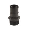 Black plastic HB075 barbed adapter fitting with a threaded male end for secure hose connections.