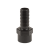 Black Banjo HBF100 polypropylene hose barb fitting with a hexagonal nut base and ribbed connector.