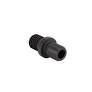 Black HM100 (G) threaded pipe adapter with a cylindrical design and central flange for secure industrial plumbing connections.